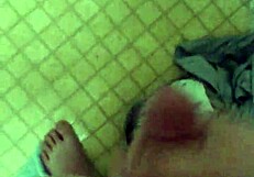 Jerking thick cock hard right before stepping into hot shower cum blast