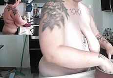 hey watch this busty brazilian housewife scrub dishes totally nude