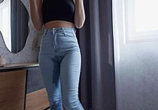 oh god she's crying in desperation peeing her jeans and panties right next door real teen neighbor accident!!