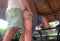 Blonde neighbor's upskirt pussy fucked to creampie