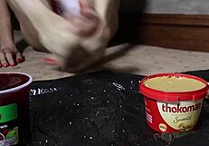 Peanut butter jelly smeared toes footjob fantasy dirty talk