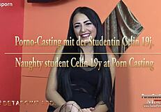 horny model celin 19j fingers pussy in porno casting