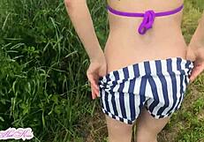 wanna see me suck this guy's cock outdoors and swallow his hot cum load?