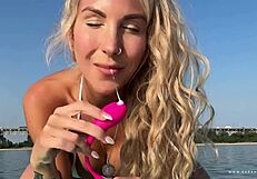 Blonde milf lush does sup yoga bikini public water wet cum tits