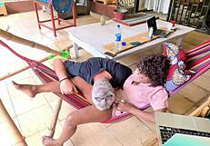 lazy sunday flow masturbates on balcony hammock with big pussy lips