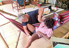 lazy sunday flow masturbates on balcony hammock with big pussy lips