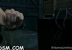 Bound beauty endures electric sadomasochism shocking her tight shaved pussy during hardcore punishment