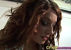 you watch this clothed brit brunette ride that monster cock hard in heels