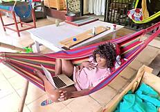 lazy sunday flow masturbates on balcony hammock with big pussy lips