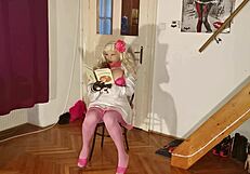 Goth teen strapon fucks her huge latex barbie doll anal hd