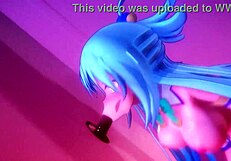 Aqua sucks gloryhole cocks through the wall nonstop