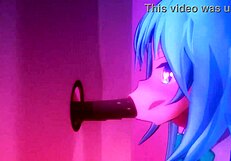 Aqua sucks gloryhole cocks through the wall nonstop