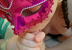 Another cute masked student gives passionate homemade blowjob turning into missionary sex day