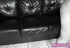 mature blonde devours young woman's curves on the sofa