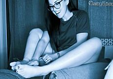 hidden cam catches hotwife's interracial footjob for cuckold 😈👣