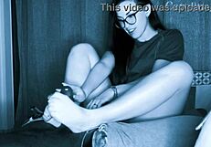 hidden cam catches hotwife's interracial footjob for cuckold 😈👣