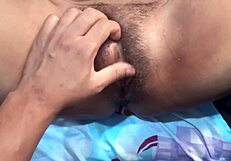 damn desi stepsis with huge tits and hairy pussy strokes bro's big dick then rides it