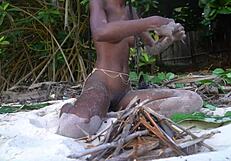 Skinny Naked African Girl Cooks Medicine for Granny in Forest