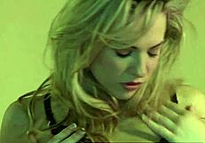 blonde teen pornstar babe spreads pussy on desk masturbating tits solo