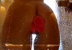 Hey, watch this juicy ass girl spread pussy shower fun with pink dildo...