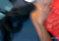 that shy ebony babe with curvy tits dances backstage in see-through fishnets