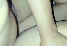 Beautiful asian beauty takes hot cum right in her smooth armpit missionary style