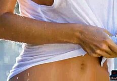 russian milf cara mell strips outdoor hairy pussy big natural tits