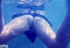 swimming underwater after creampie cum deep in juicy milf pussy!