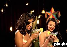 hey cougar babe and latina get naked together posing sexy with ripped clothes and amazing exposed curves