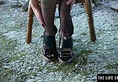 edgy petite brunette in fishnets masturbates horny pussy to squirting orgasm fountain