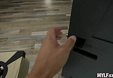 Blonde milf mommy with big tits rides cock in cowgirl then missionary pov taboo