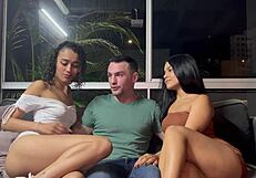 latina lesbian neighbors hit up white guy to breed bareback huge creampie 💦😍