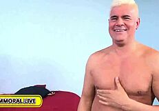 submissive 19yo teen takes old pervert's cock in wild threesome backstage