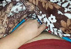 stepsister leg massage hides my secret blanket masturbation tease