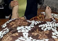 stepsister leg massage hides my secret blanket masturbation tease