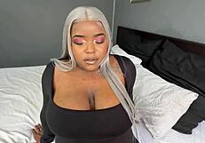 thick ebony milf gags white cock creampie
