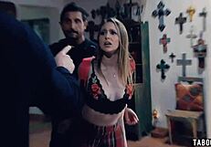 cops arrive for dispute and end up spanking riding teen stepdaughter's big ass cowgirl