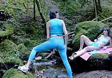 voyeur watches wild forest threesome vaginal pounding