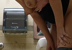 LEAKY PUSSY DRIPS CREAMIE IN PUBLIC HUGE RESTROOM WITH MONSTER COCK!