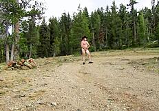 imagine flashing naked through sheer clothes atop a mountain in this retro public exhibitionist update