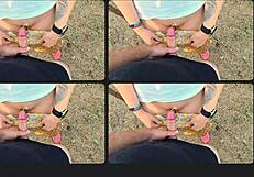 step mom catches me jerking off outside in her tight wet panties then helps me cum quick in kinky pov amateurs