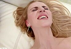 sexy tall wife afina levi deepthroats then rides while useless husband watches cumshot