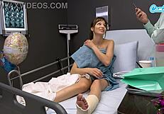 Horny Big Tits Milf Fingers Wet Pussy On Hospital Bed Then Handjob Cum Blast