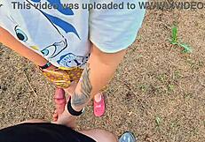 step mom catches me jerking off outside in her tight wet panties then helps me cum quick in kinky pov amateurs