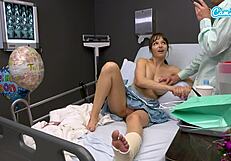 Horny Big Tits Milf Fingers Wet Pussy On Hospital Bed Then Handjob Cum Blast