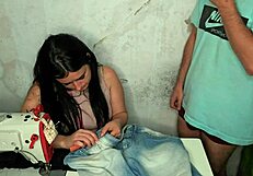 a costureira getting so horny seeing client's huge erection during workout