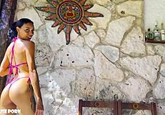 Petite violeta grey sucks rides big cock and takes foot loads at pool