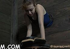 Depraved bound babe's vagina roughly tied and slave fucked