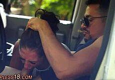 bound brunette teen chokes on deepthroat blowjob for fetish dom