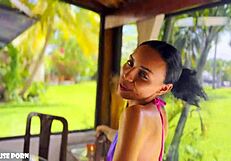 Petite violeta grey sucks rides big cock and takes foot loads at pool